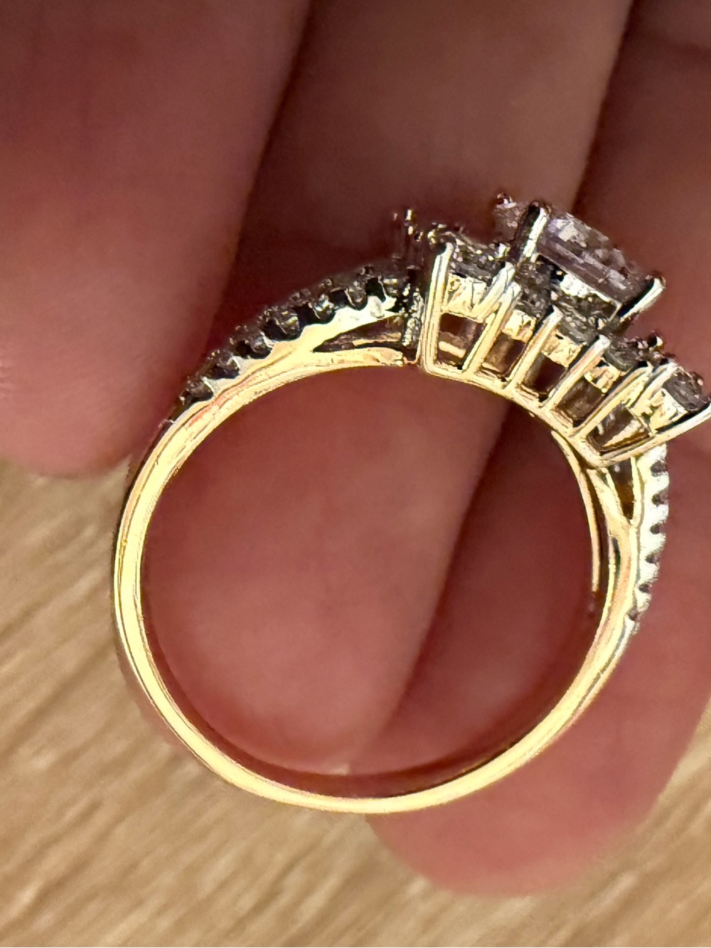 Gold Tone Women’s Cocktail Ring with Clear Stones